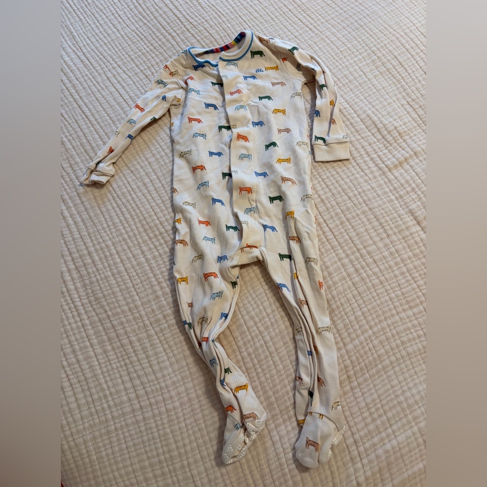 Kids Cream Footed One-Piece with Multicolor Animal Print
